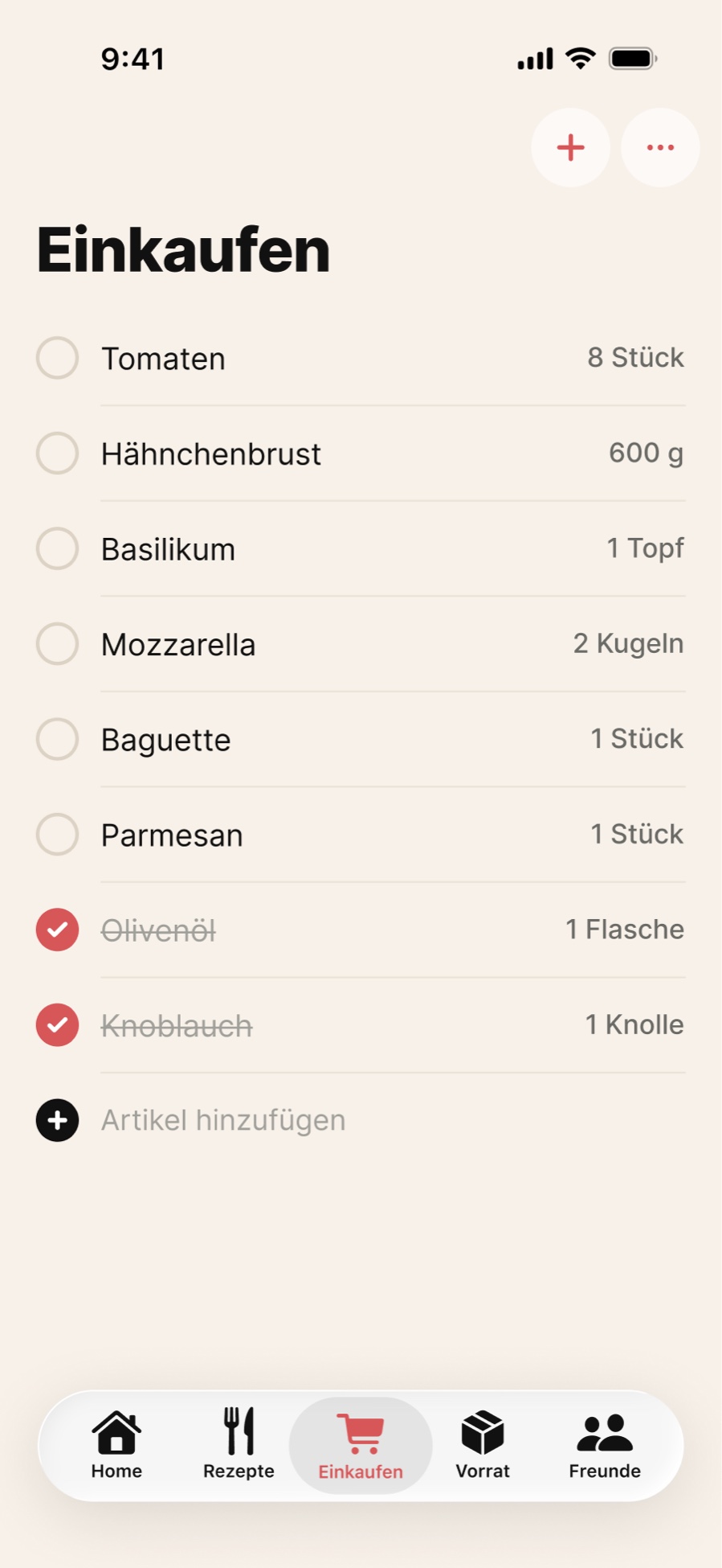 Einkaufsliste in Superkitchen