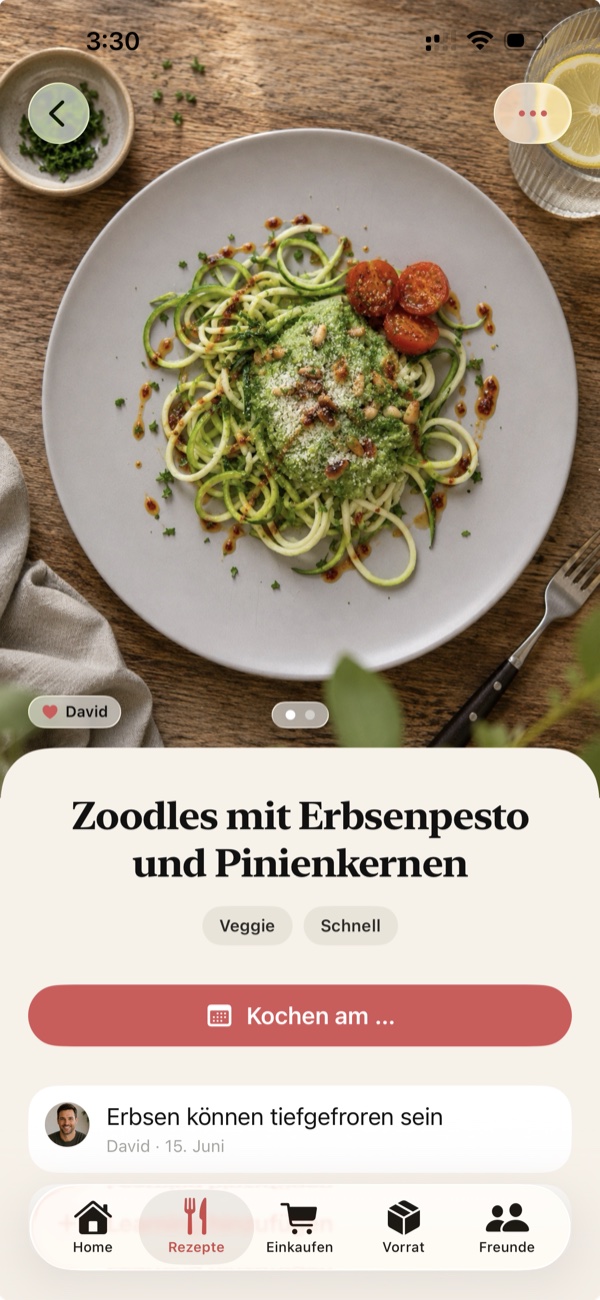 Recipe page with power values