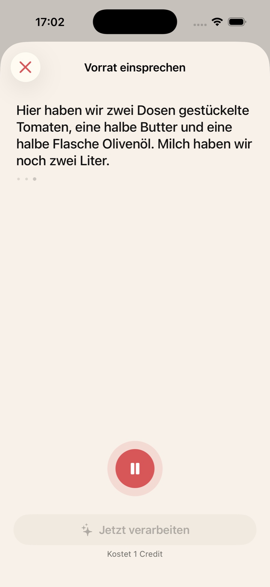 Vorrat einsprechen in Superkitchen